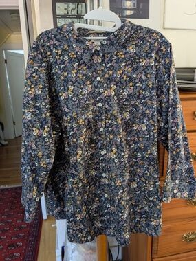 L.L. Bean Wrinkle Free Floral Print Blouse, Women's Plus Size 2x
